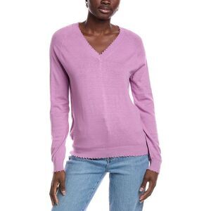 Minnie Rose Womens Frayed Cashmere-Blend Sweater, Purple